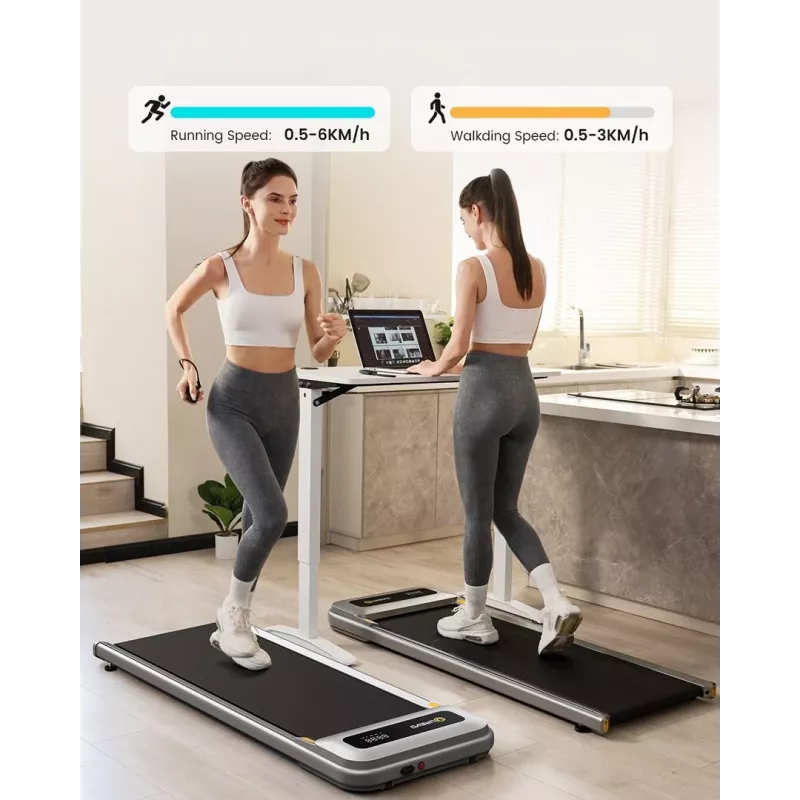 Skrejceļš UREVO U1 Pro — motors 2.25 ZS, ātrums 1–6 km/h, skriešanas laukums 420×1200 mm, maksimālais lietotāja svars 120 kg