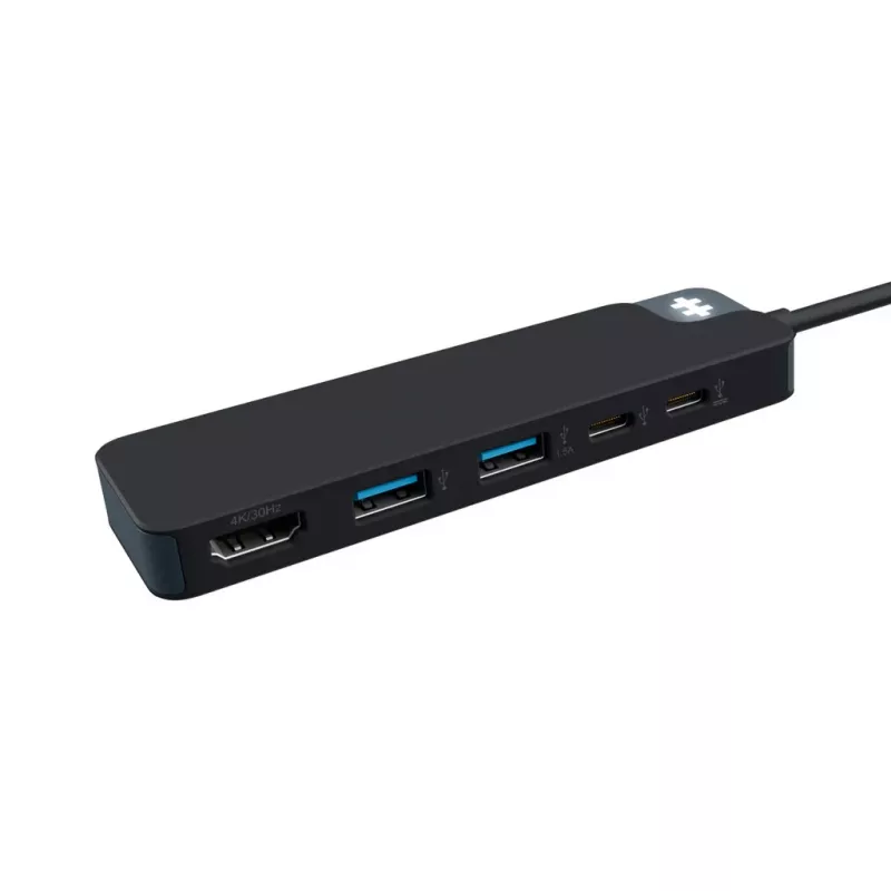 USB-C centrmezgls HYPER HD4101BKGL — 5 portu (USB-C, USB 3.2 Gen1 A tipa, HDMI 4K), 5000 Mbit/s, melns