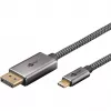 USB Adapter kabelis, USB-C Plug > DisplayPort Plug, 4K 60Hz (Melns/Sudraba, 2 Meter, Braided kabelis)