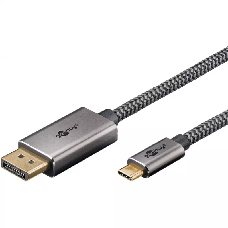 USB Adapter kabelis, USB-C Plug > DisplayPort Plug, 4K 60Hz (Melns/Sudraba, 2 Meter, Braided kabelis)