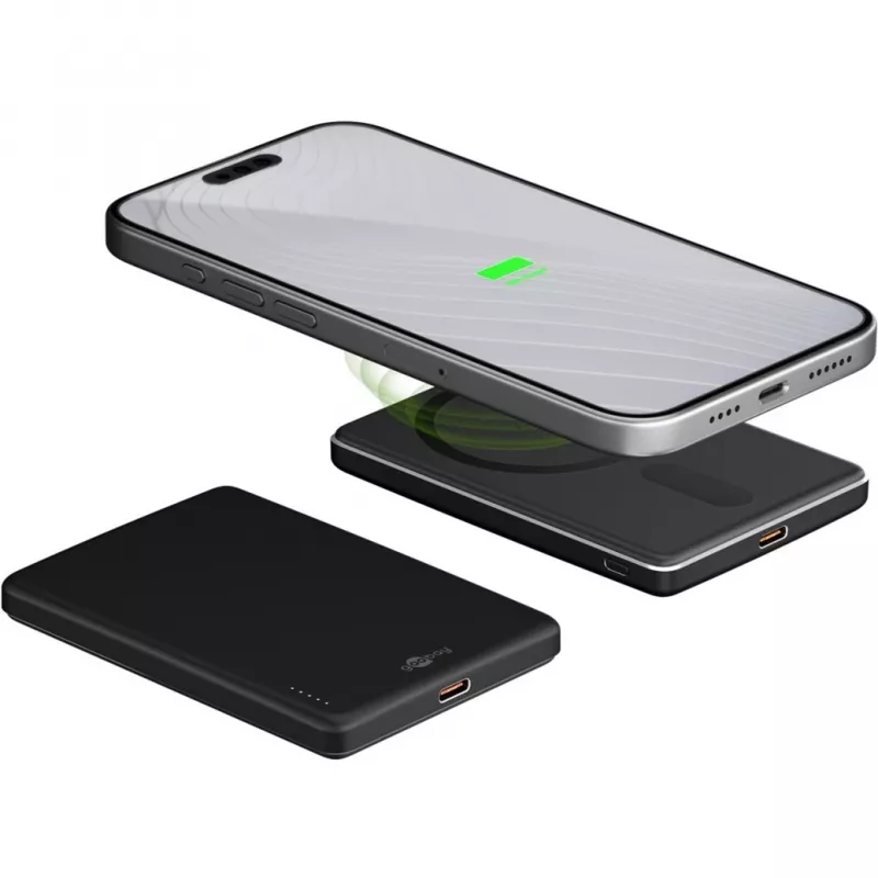Goobay Magnetic Wireless Power Bank | 70182 | 5000 mAh | USB-C | Melns