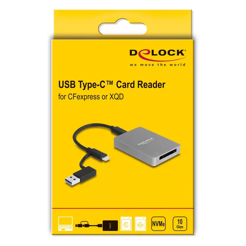 DeLOCK USB Type-C karšu lasītājs CFexpress XQD Alumīnija Pelēks 10000 Mbit/s