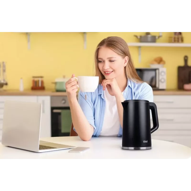 IDEAL tējkanna 1,7 l, tērauda korpuss, jauda 1500 W, melna