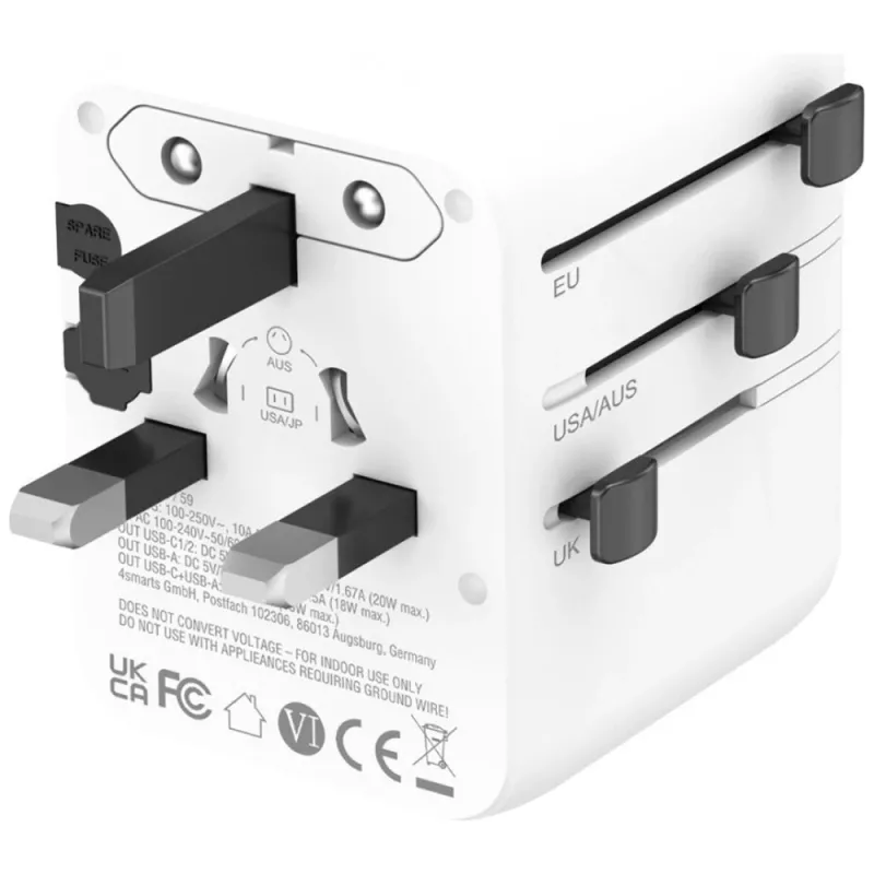 Ceļojumu adapteris 20W GaN Nomad 2xUSB-C + 1xA