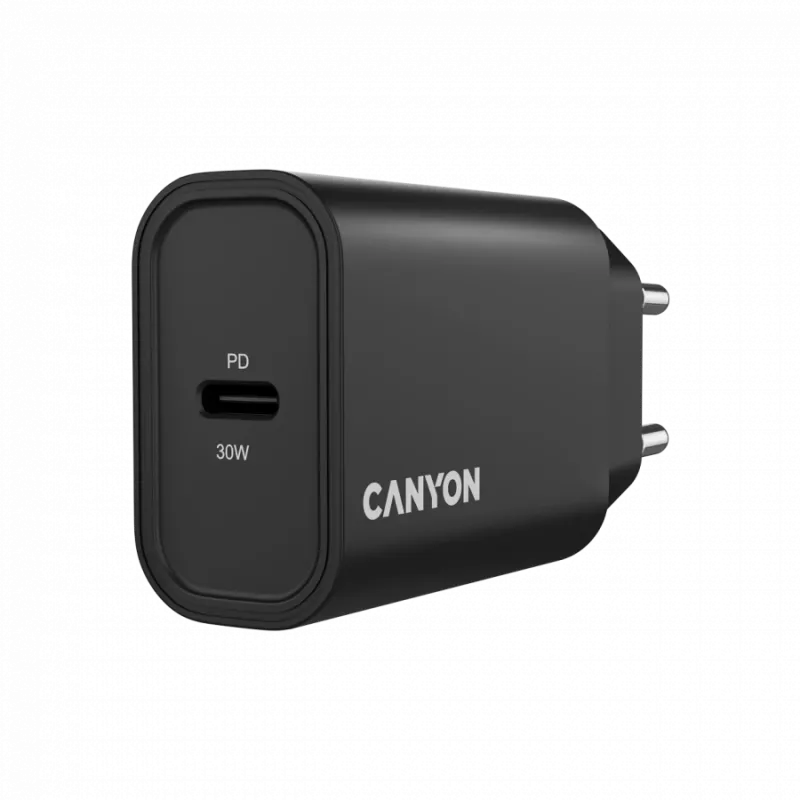 Sienas lādētājs CANYON OnCharge 30CL 30W PD 1 ports ES spraudnis melns