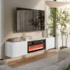 TV skapis Cama Meble TULA ar elektrisko kamīnu, 1830×350×370 mm, balts matēts augšdaļa un rāmis