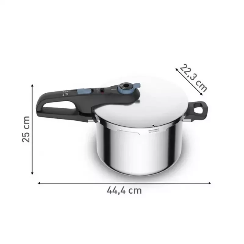 Spiediena katls Tefal SECURE TRENDY 6L ar nerūsējošā tērauda tvaicēšanas grozu, piemērots indukcijas plītīm
