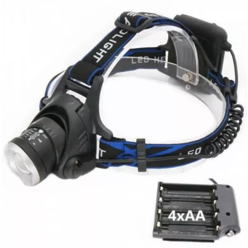 Galvas lukturītis ESPERANZA EOT005 — LED Cree T6, 3 W, 600 lm, AA x2, alumīnija korpuss, ūdensizturīgs, triecienizturīgs, regulējama galvas siksna