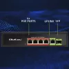 Ethernet PoE komutators QOLTEC 52296 — 4x RJ45 PoE porti, 1x RJ45 uplinks