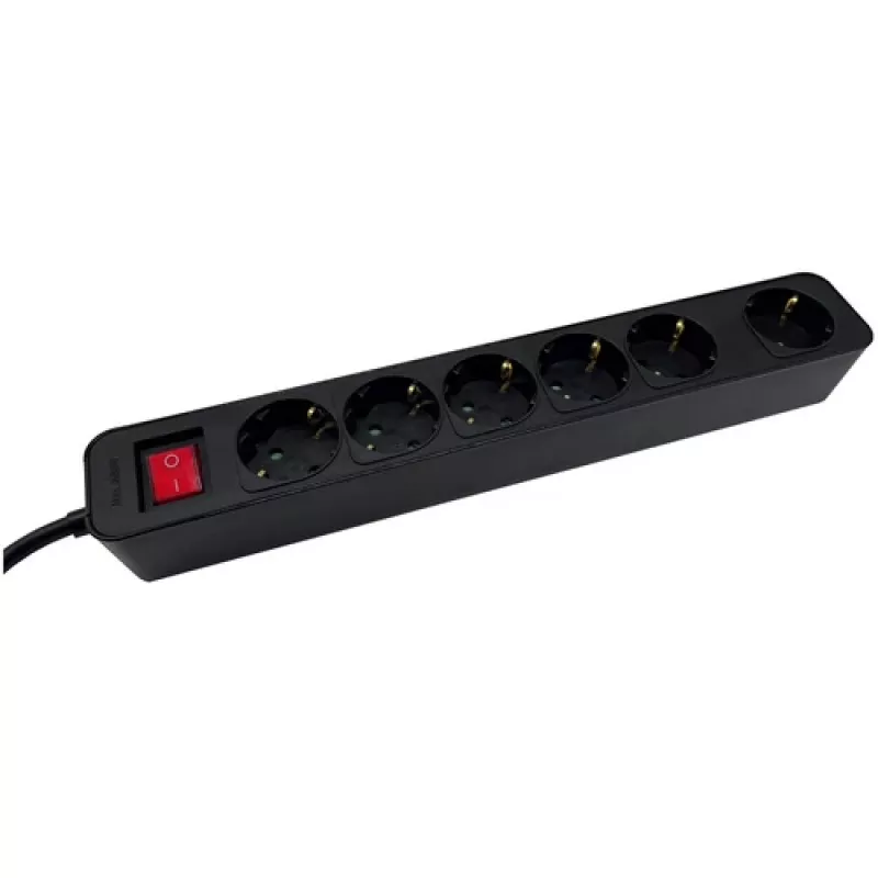 M-Cab POW0027 strāvas pagarinātājs, 3 m, 6 maiņstrāvas rozetes, 16 A, iekštelpām, melns