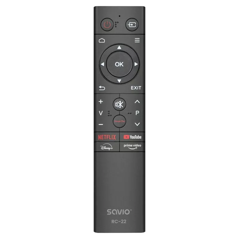 SAVIO TV tālvadības pults RC-22 — IR bezvadu universāla, 20 pogas, 10 m diapazons, USB‑C, melna
