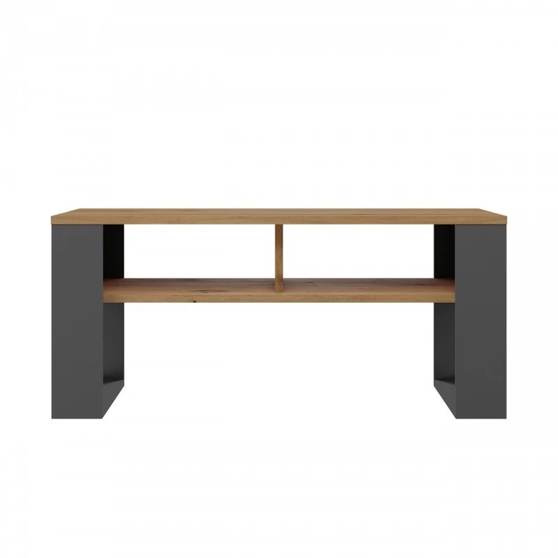 top e shop Modern kafijas galdiņš 90×58×50 cm, antracīta krāsas rāmis, matētas Artisan ozola plaukti