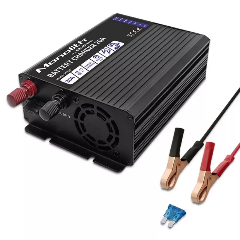 Lādētājs QOLTEC Monolith 20A 12V LiFePO4, AGM, GEL, SLA akumulatoriem