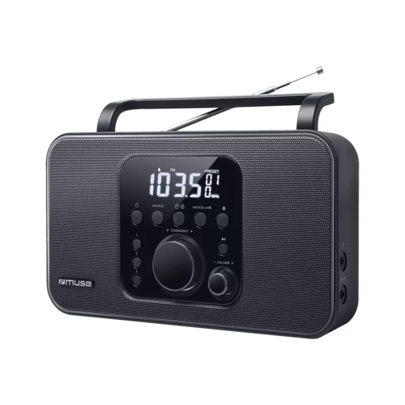 Portatīvais radio Muse M-091 R — FM/AM, LCD displejs, maiņstrāvas vai AA/D bateriju barošana, rotējoša skaļuma regulēšana, 1,1 kg, melns