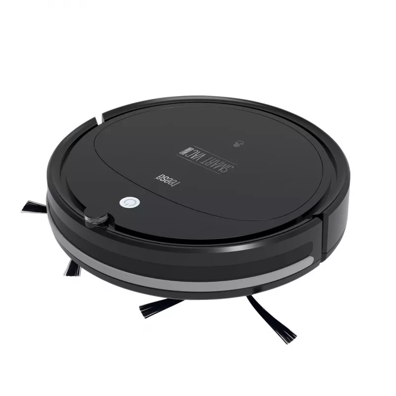 Robot vacuum cleaner TEESA Smart VAC 2 — apaļš, melns, 1000 Pa sūkšanas jauda, 9,6V/2000mAh Li akumulators, 0,2 L putekļu kaste, Wi‑Fi, automātiska atgriešanās