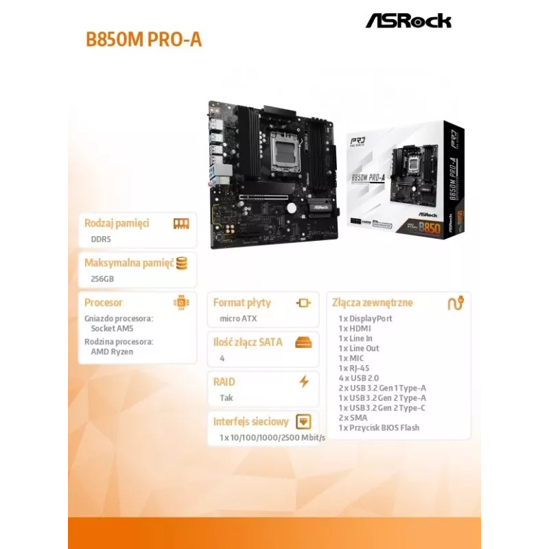 ASRock B850M Pro-A AM5 Micro-ATX mātesplate