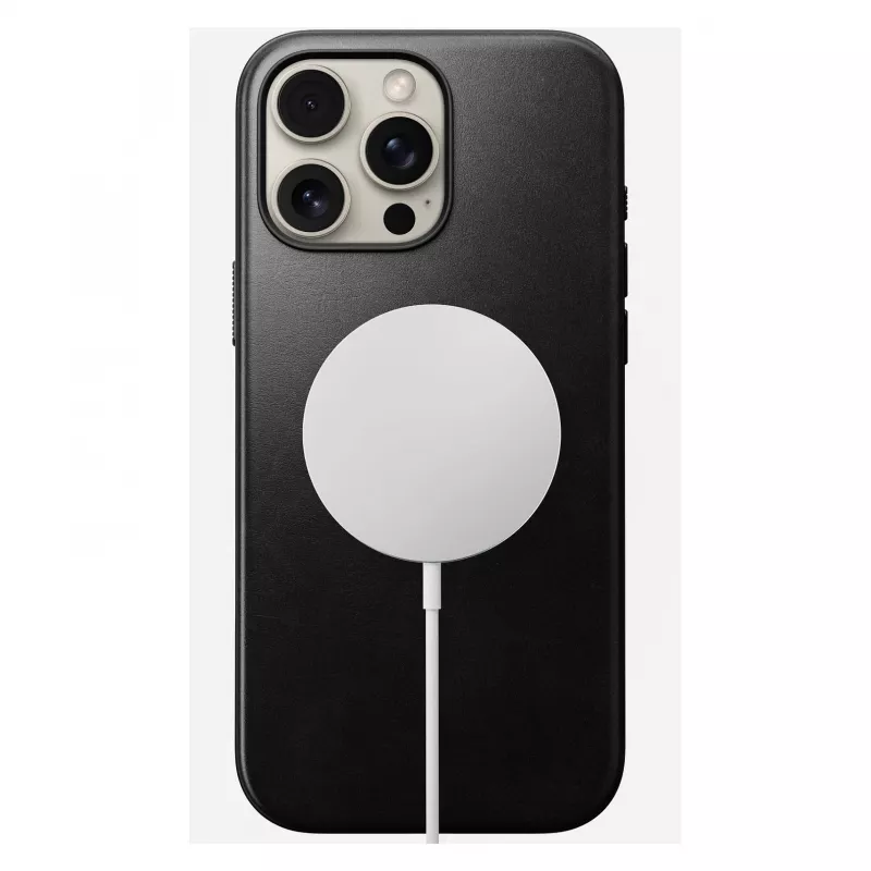 Mobilā tālruņa vāciņš Nomad Modern Leather vāciņš iPhone 16 Pro Max, 6.9 collas (17.5 cm), melns, āda+PC+TPU