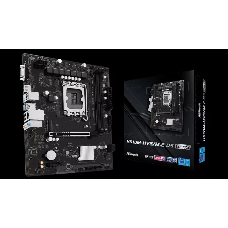Mātesplate ASRock H610M-HVS/M.2 D5 GEN5 – LGA1700, DDR5, PCIe 5.0, mATX
