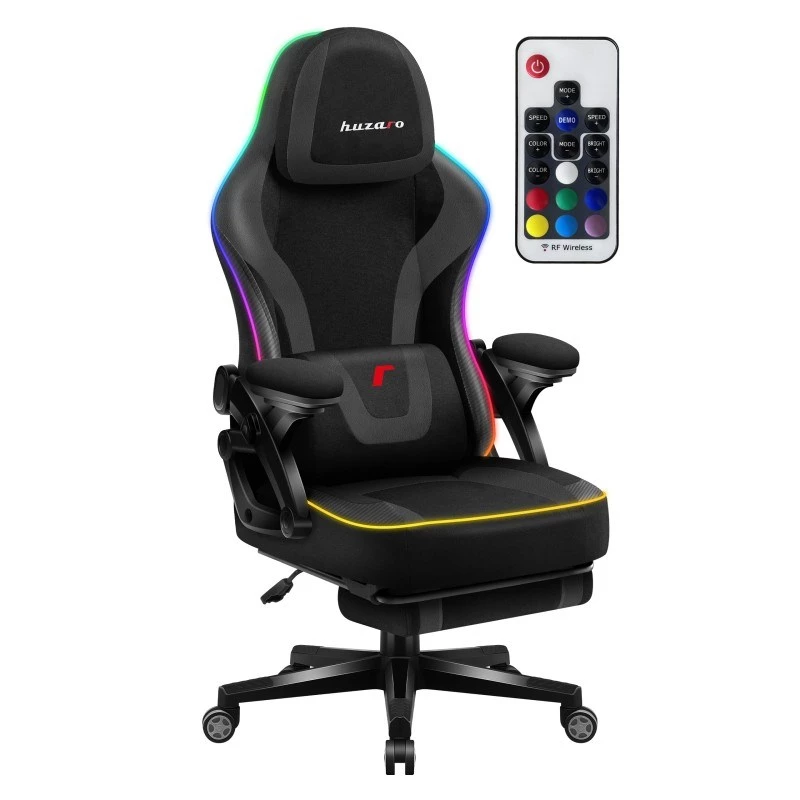 Spēļu krēsls huzaro HZ-FORCE 4.6 RGB Melns Mesh — ergonomisks, regulējams augstumā, RGB apgaismojums, auduma sēdeklis, maks. 130 kg