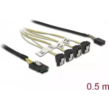 Mini SAS SFF-8087 uz 4x SATA 7 kontaktu leņķveida kabelis 0,5 m DeLOCK 85683