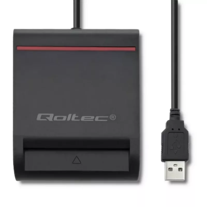 ID karšu lasītājs QOLTEC Smart chip ID card scanner — USB, melns, 84.5×65×16 mm, 63 g