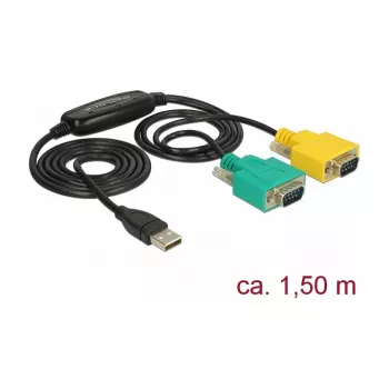 Seriālais kabelis DeLOCK 63466 USB Type-A DB-9 1,5m Melns Zaļš Dzeltens