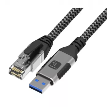 Techly ICOC U3A-RJ45-010 tīkla kabelis Melns, Sudrabs 1 m Cat6 F/UTP (FTP)