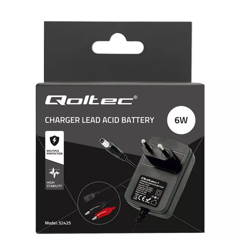 Baterijas lādētājs QOLTEC Charger AGM GEL STD 6V 1A 6V svina-skābes baterijām, AGM un gelam