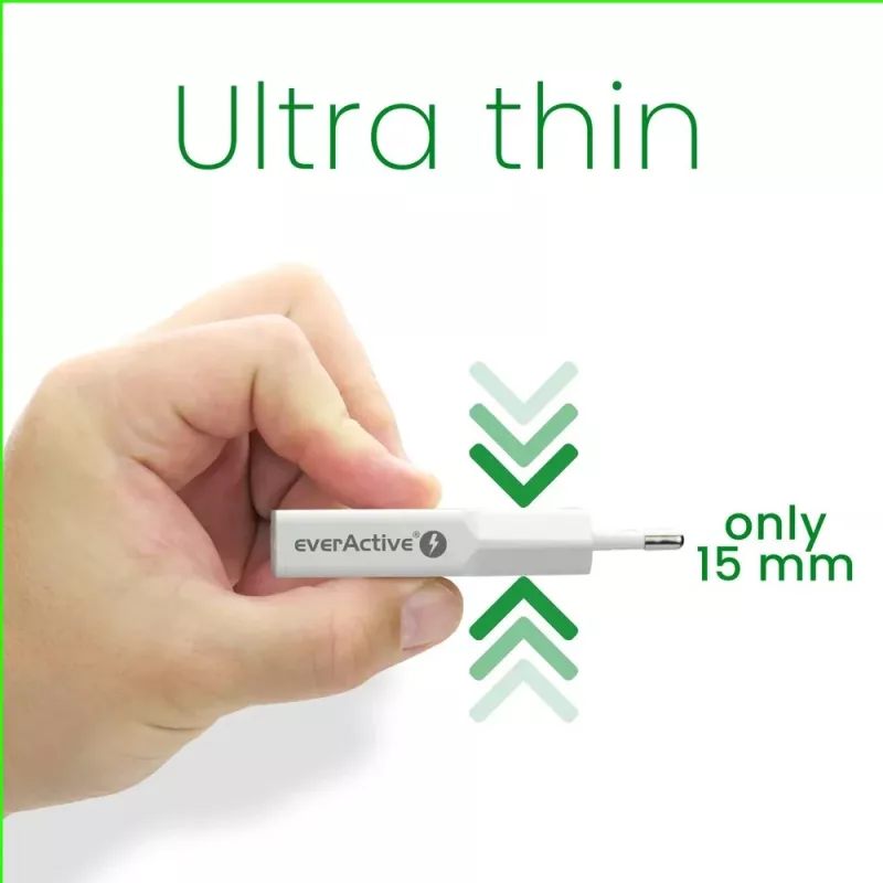 Barošanas adapteris everActive SC-385Q Super plāns QC 4 Fast Charging — USB ātrais lādētājs, kompakts dizains
