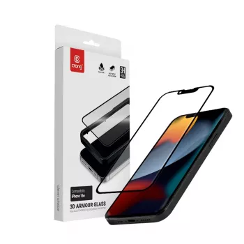 Rūdīta stikla ekrāna aizsargs Crong iPhone 16e / 14 / 13 / 13 Pro — 3D pilns pārklājums