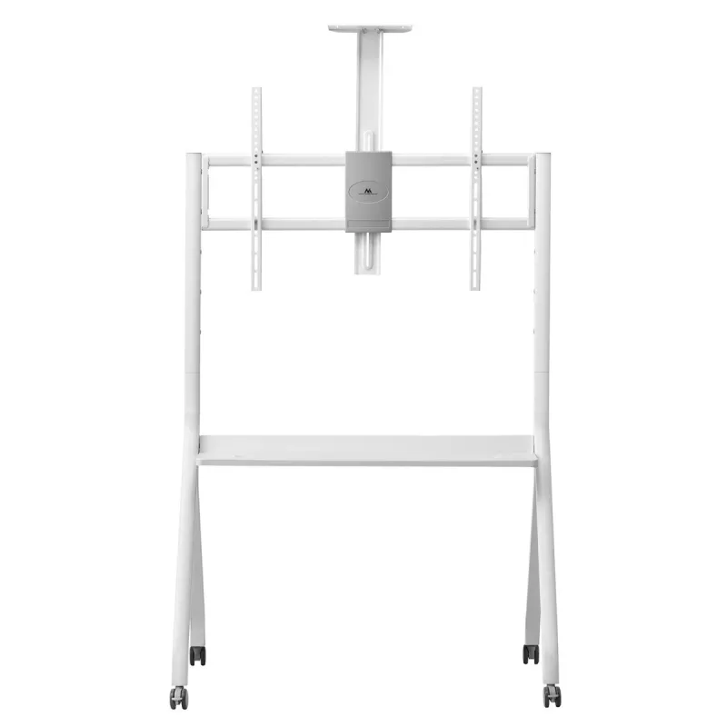 Grīdas TV statīvs MACLEAN MC-114 W displejiem 55 collas–100 collas, balts, VESA līdz 900x600, maks. slodze 120 kg, augstums 115–152 cm, plaukts