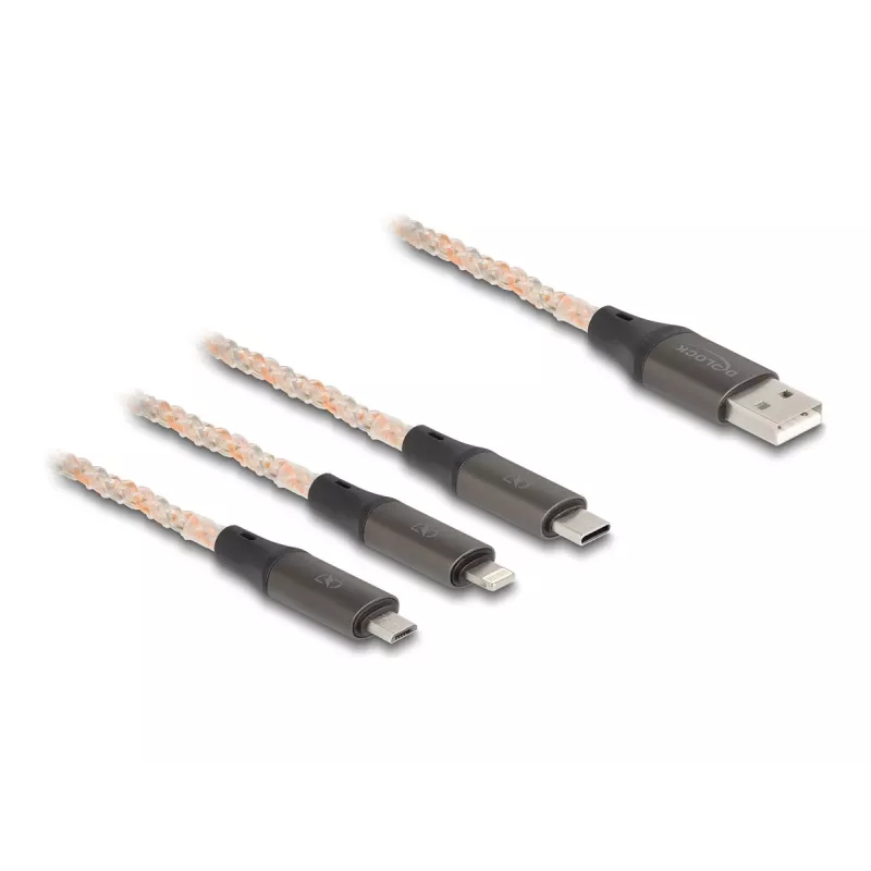 DeLOCK USB kabelis 1,2m USB 2.0 USB A USB C/Micro-USB B/Lightning Caurspīdīgs