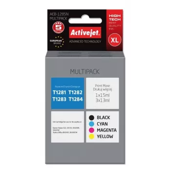Activejet AEB-1285N tinte (aizstāj Epson T1281, T1282, T1283, T1284; Supreme; 1 x 15 ml, 3 x 13 ml; melna, fuksīna, ciāna, dzeltena)