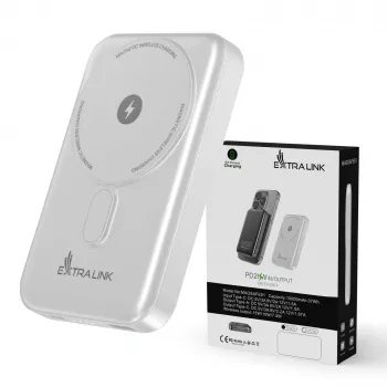 Extralink MagSafe 10000mAh Power Bank balta, 38.5Wh PD20W+15W USB-C USB-A