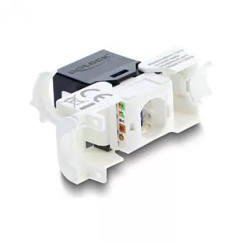 Keystone modulis RJ45 uz LSA Cat.6 UTP ar fiksējošo klipsi un bez kabeļu saitēm — DELOCK 90794, plakans melns/baltss, 16.1×30×19.4 mm
