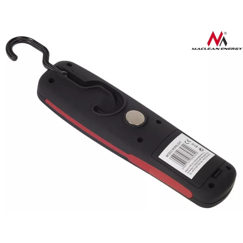 Darbnīcas lampa MACLEAN MCE03 — 24 LED, magnētiskā pamatne un āķis, darbināma ar baterijām (3×AAA)