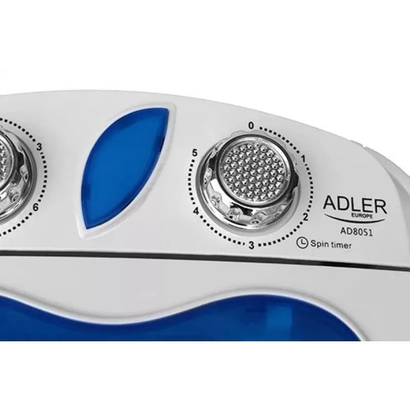 Adler | AD 8051 | Veļas mašīna | Energoefektivitātes klase | Augšas ielāde | Mazgāšanas ietilpība 3 kg | Nenoteikts RPM | Dziļums 37 cm | Platums 38 cm | Balta/Zila