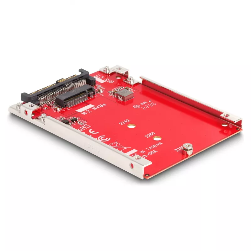 DeLOCK 2,5 collu pārveidotājs U.3 SFF-8639 uz M.2 NVMe Key M 7 mm sarkans