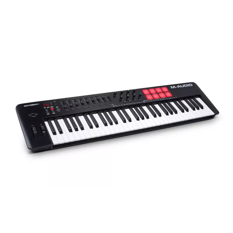MIDI klaviatūra M-Audio Oxygen 61 MKV — 61 taustiņu USB kontrolieris ar 16 spilventiņiem, 8 grozāmajām pogām, displeju, toņa svārstību (melna)