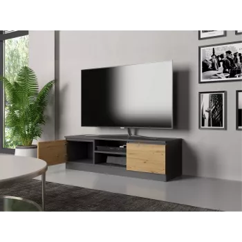 TV statīvs Top e Shop RTV 120 ANTR/ARTIS — 1200×400×360 mm, antracīta krāsas virsma un rāmis, skaidu plātne, 2 plaukti