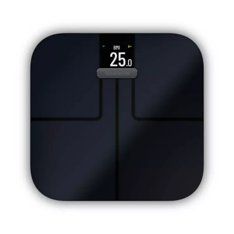Elektroniskie personālie svari GARMIN Index S2 — melni, maks. 181,4 kg, Wi‑Fi/Bluetooth, ķermeņa kompozīcija