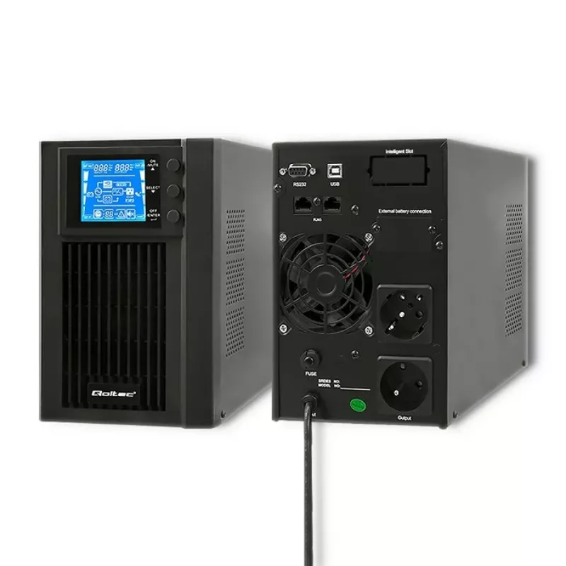 Qoltec 53042 nepārtrauktās barošanas avots (UPS) Dubultās pārveidošanas (Online) 1 kVA 800 W 2 maiņstrāvas kontaktligzdas