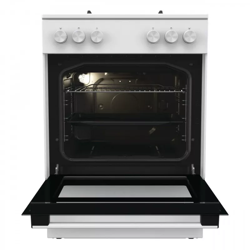 Brīvi stāvoša gāzes plīts Gorenje GG6A10WFFM, balta, 4 degļu plīts virsma, 72 L gāzes cepeškrāsns, rotējošas priekšējās vadības ierīces