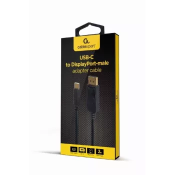 USB grafikas adapteris Gembird A-CM-DPM-01 ar USB-C, atbalsta līdz 3840×2160, USB 2.0 / 3.2 Gen 2, melns, 2 m kabelis