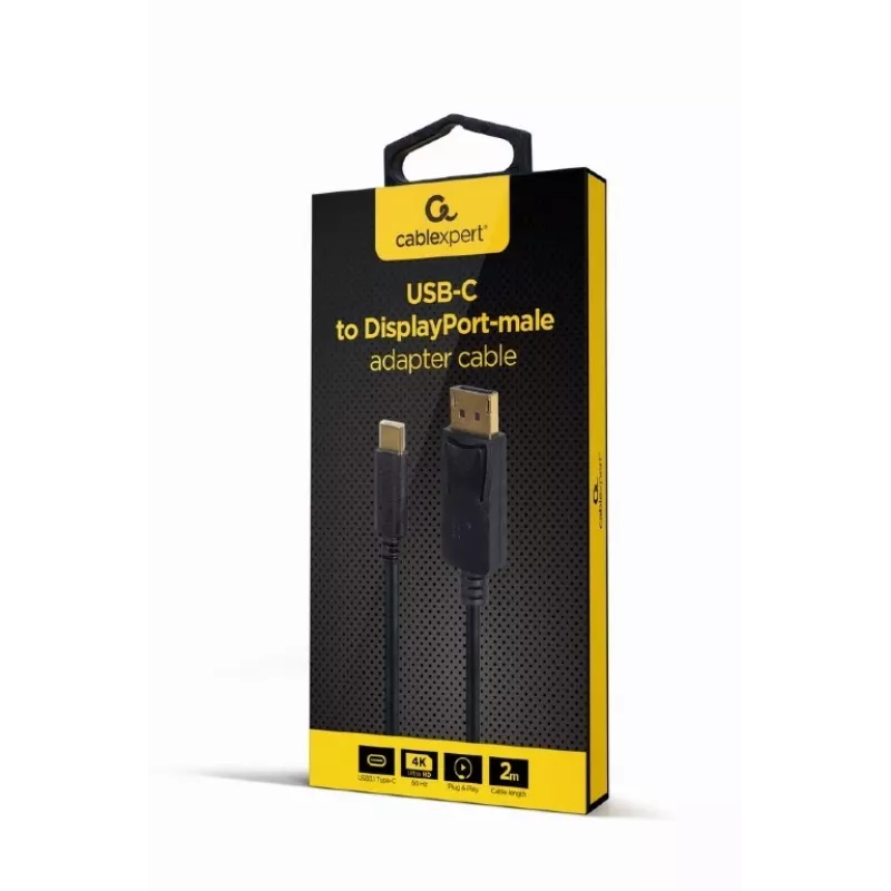 USB grafikas adapteris Gembird A-CM-DPM-01 ar USB-C, atbalsta līdz 3840×2160, USB 2.0 / 3.2 Gen 2, melns, 2 m kabelis