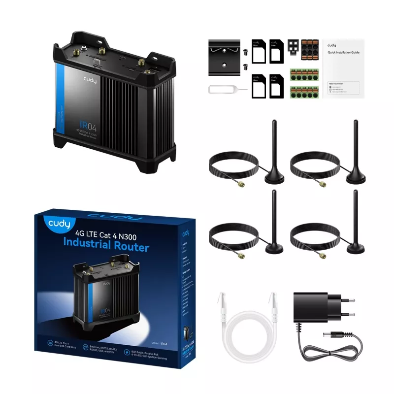Bezvadu maršrutētājs Cudy IR04_EU 300 Mbps, 2,4 GHz Wi‑Fi 4 (802.11n), 4x Fast Ethernet, 1x USB 2.0, LTE (4G) atbalsts