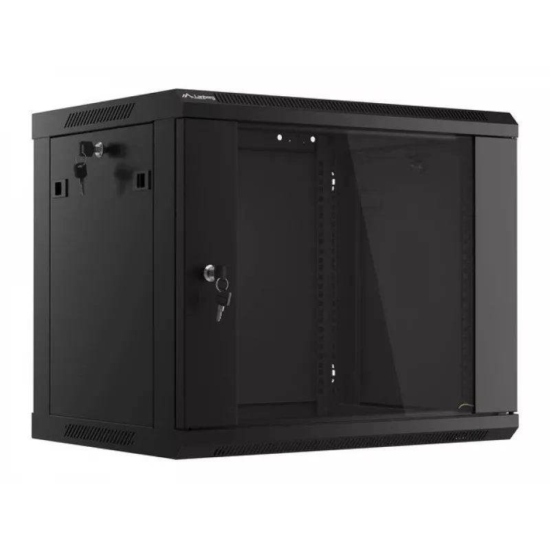 Pie sienas stiprināms statīvs LANBERG 9U (600×450×507 mm) IP20, maks. slodze 60 kg, melns