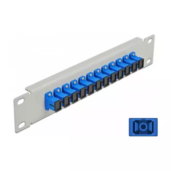 Optisko šķiedru ielāpu panelis DeLOCK 10 collu 12 portu SC Simplex zils 1U pelēks