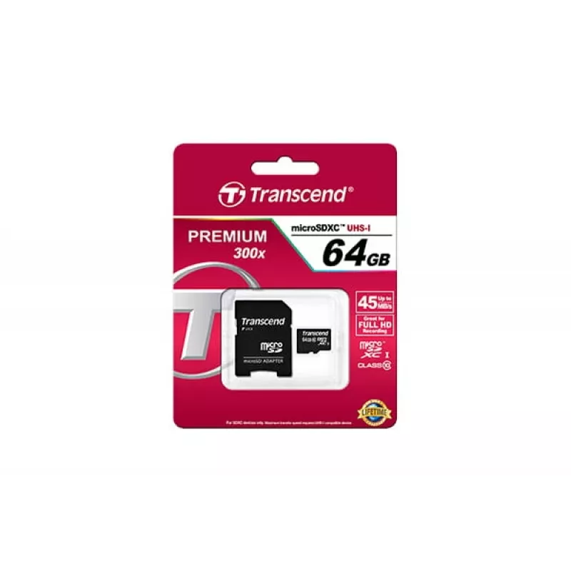 Atmiņas karte Transcend 64 GB microSDXC Class 10 ar adapteri