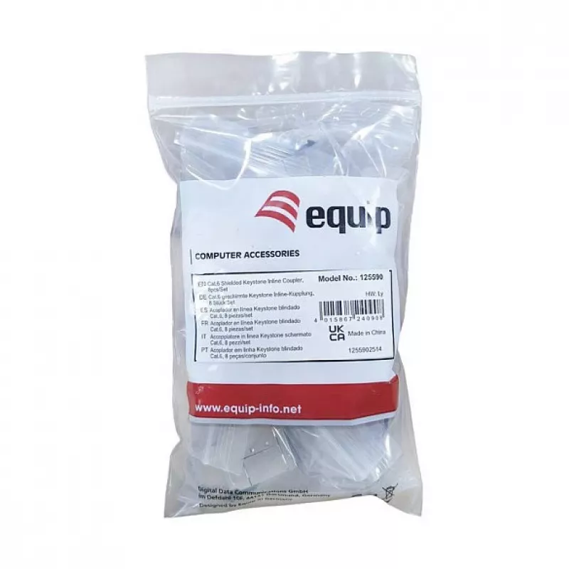 Shielded Cat6 Keystone Inline Coupler 8 gab. komplekts, EQUIP — Plakana konstrukcija, RJ-45, 17×35,5×24,4 mm, sudraba